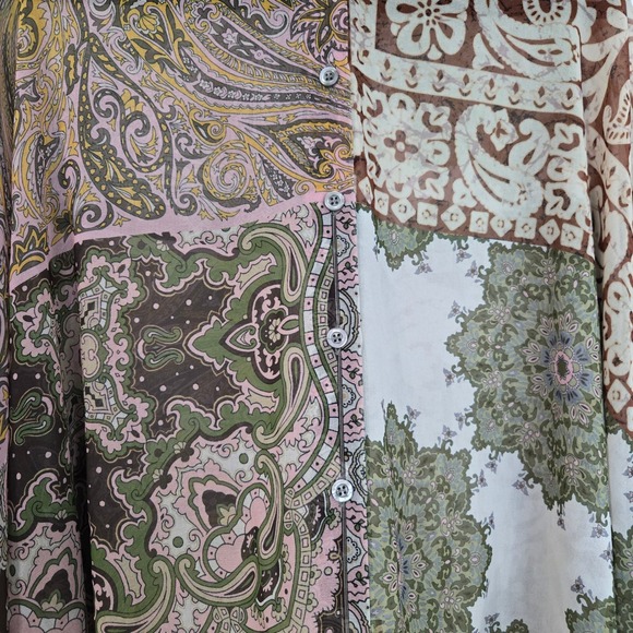 ZARA M/L Patchwork Boho Paisley Print Kimono Style Sheer Blouse Top - Picture 2 of 6